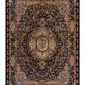 Тебризский машинный коврик «Салари Лечак Боте» 120×180 см — чёрный, кёрк и бамбуковый шёлк