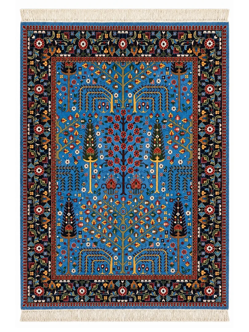 Мешхедский ковёр ручной работы «Кипарис» 150×200 см — синий / тёмно-синий