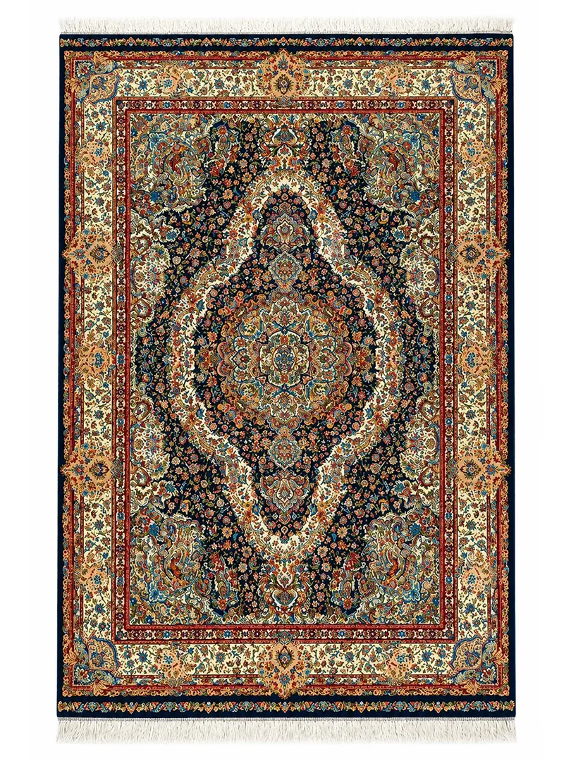 Кумский машинный ковёр «Салари Лечак Боте» 150×225 см — чёрный, шёлк и бамбуковый шёлк
