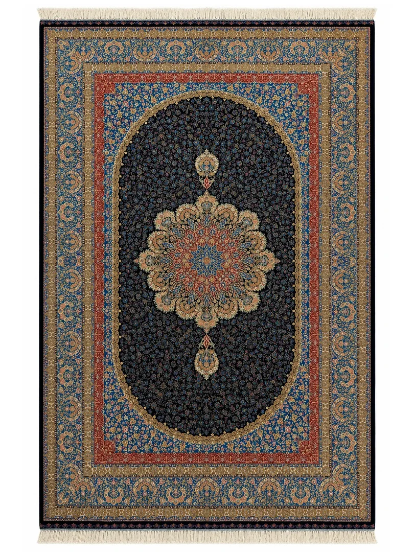 Кумский машинный ковёр «Голриз Масуми» 200×300 см — синий / тёмно-синий, шёлк и бамбуковый шёлк