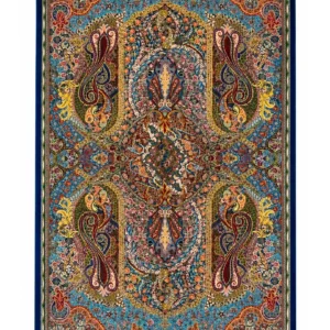 Кумский машинный коврик «Тарзан Эрми» 100×150 см — синий / тёмно-синий, шёлк и бамбуковый шёлк