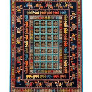 Кумский машинный коврик «Пазырык» 100×150 см — многоцветный, шёлк и бамбуковый шёлк