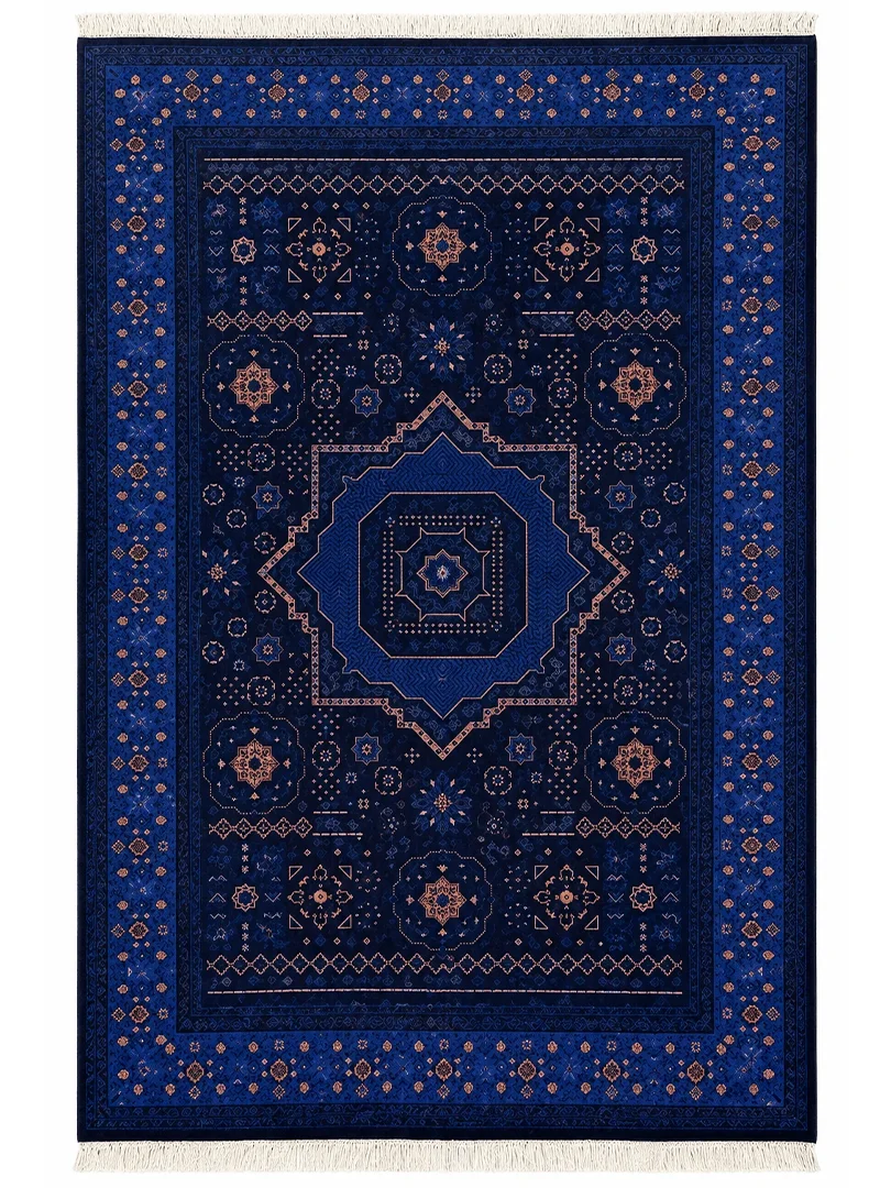 Кумский машинный ковёр «Мамлюк» 200×300 см — синий / тёмно-синий, шёлк и бамбуковый шёлк