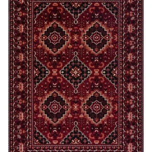 Кумский машинный коврик «Касе-Кузе» 150×225 см — красный / лаковый, шёлк и бамбуковый шёлк