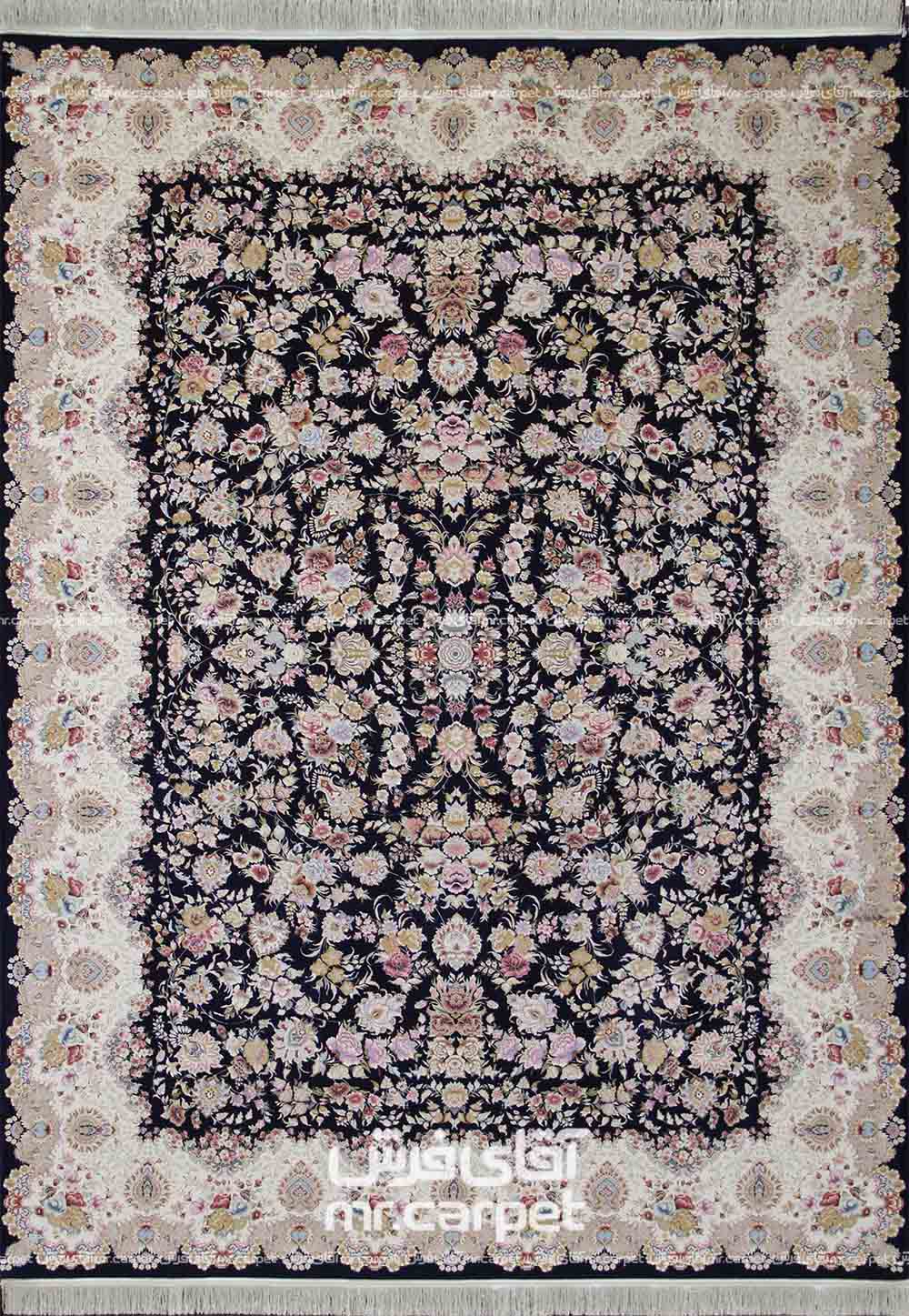 Классический иранский машинный ковёр Farhi тёмно-синего цвета 2,5×3,5 м
